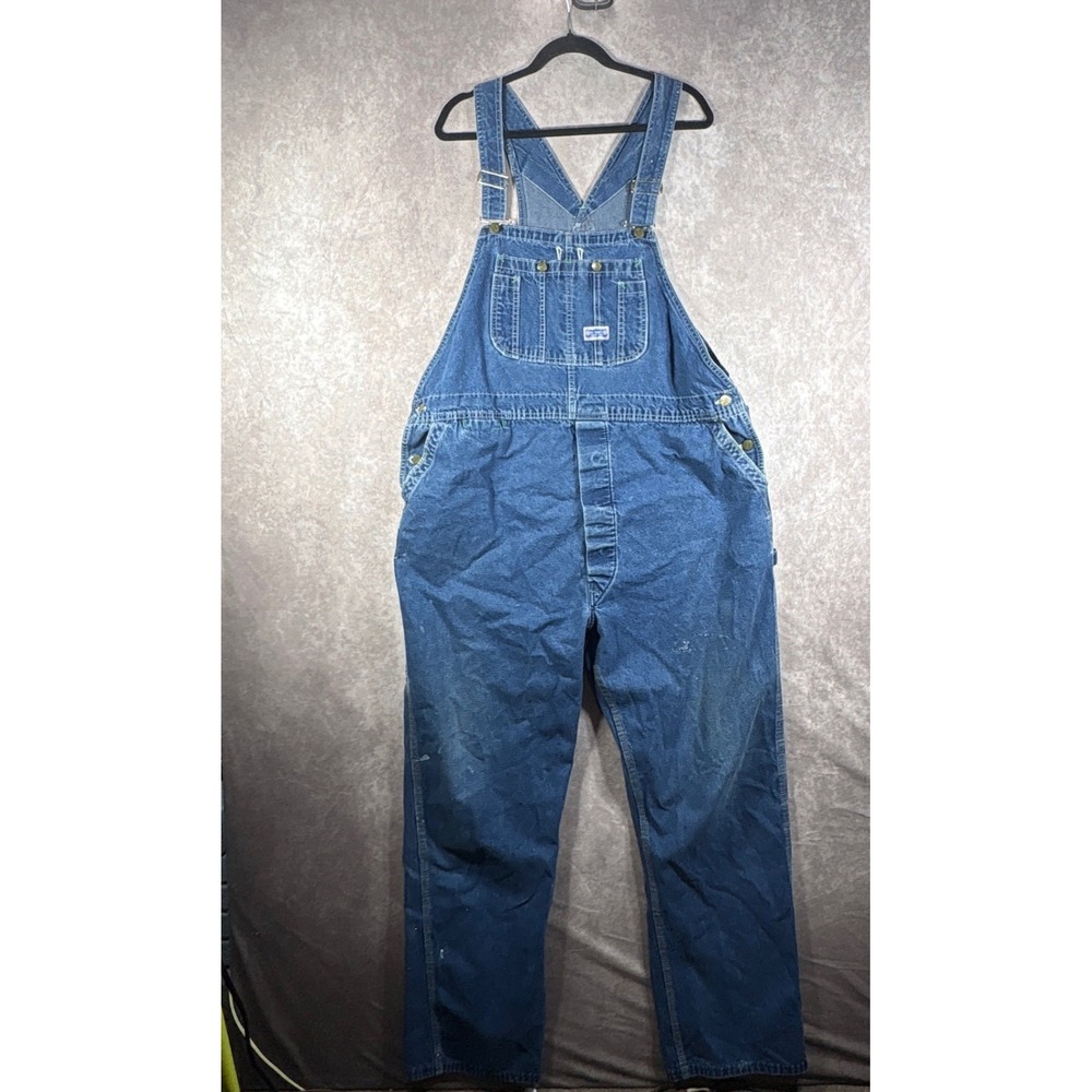 Vintage Big Smith Overalls Mens 42x32 Blue Denim Bib Workwear Made in USA Farmer